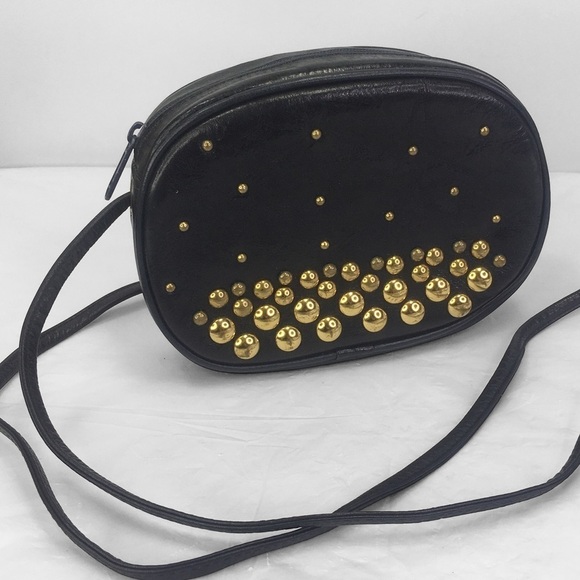 unbranded Handbags - Vintage Navy Blue leather crossbody gold studded